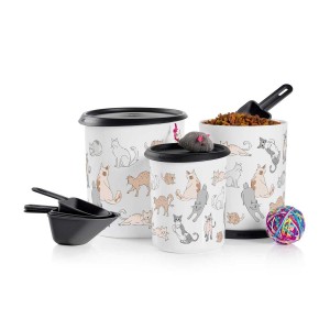 Tupperware Tupperpets One Touch Canister & Scoop Set/Cozy Cats Black / White Dry Storage | 91602-TZJM