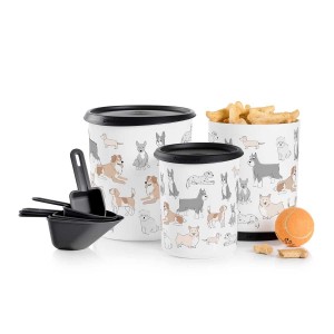 Tupperware Tupperpets One Touch Canister & Scoop Set/Pawsome Pups Black / White Dry Storage | 85473-XIRC