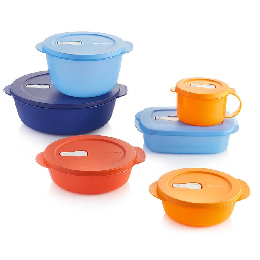 Tupperware Crystalwave 6-pc. Set Brown / Deep Blue / Blue Microwave Reheatable | 45208-MJNG