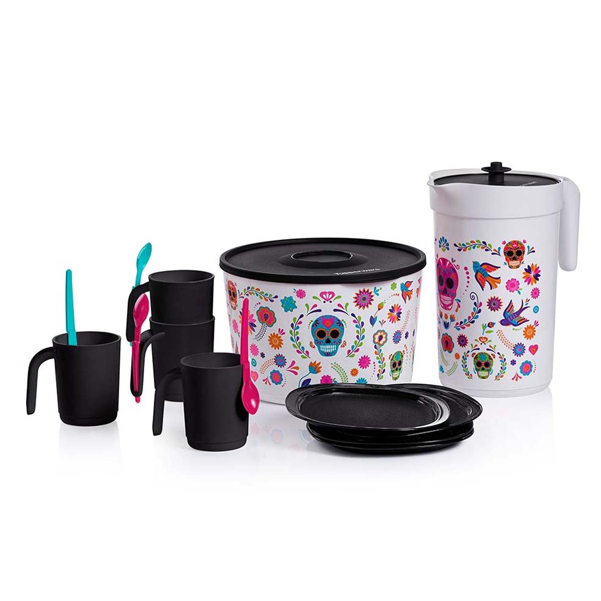 Tupperware Dia De Los Muertos Serving Set Black / Blue / Pink Serveware | 56083-HBLT