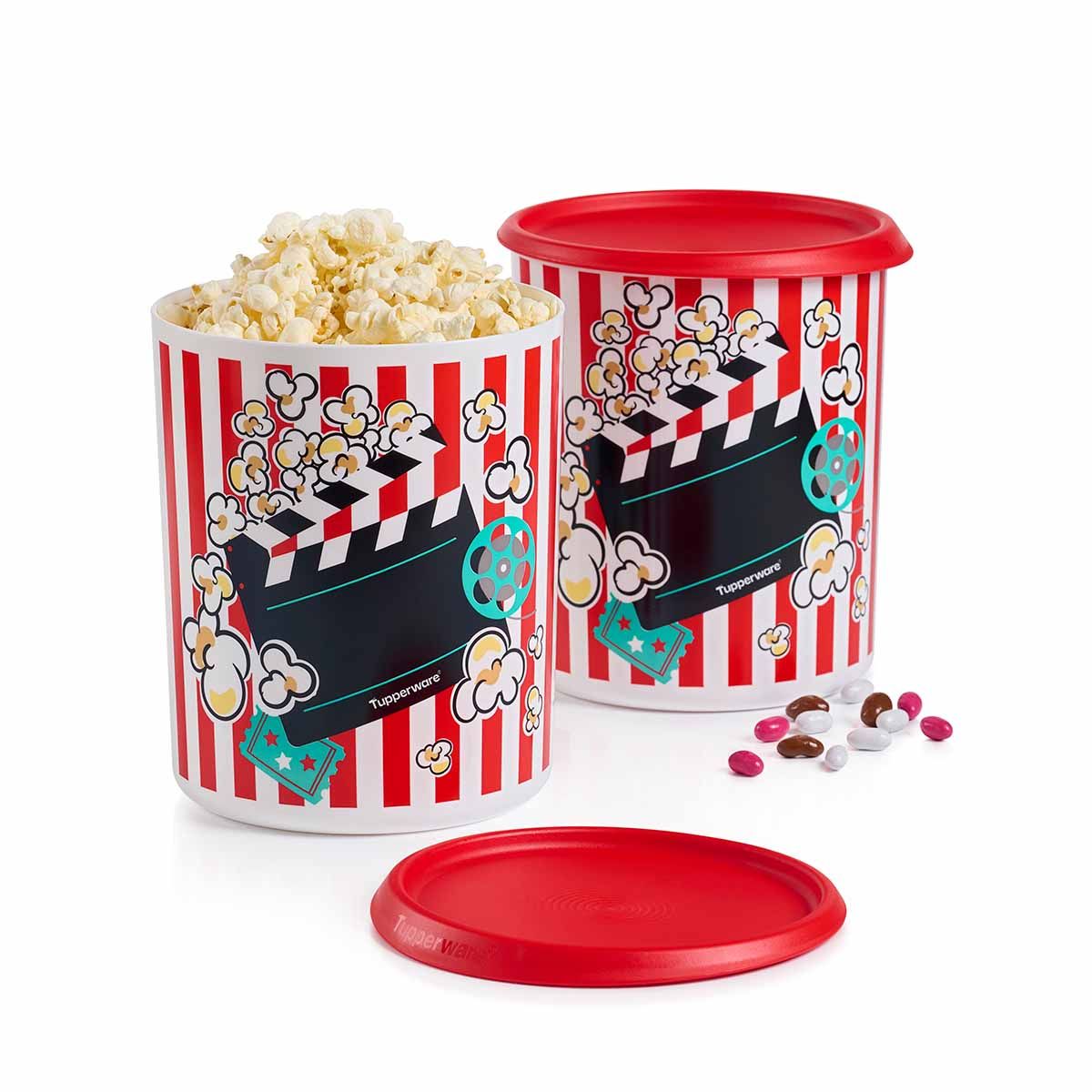 Tupperware One Touch Movie Night Canisters Red / White Dry Storage | 43162-SMAC