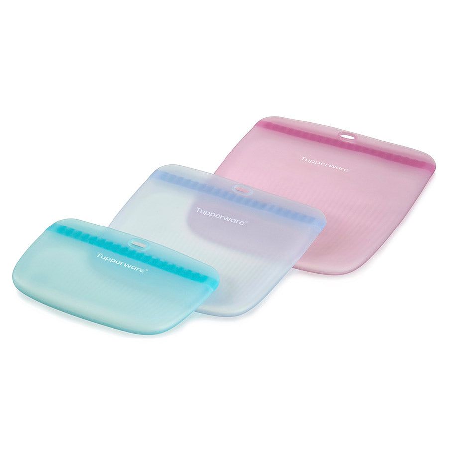 Tupperware The Ultimate Silicone Slim Bag Set Turquoise / White Freezer Storage | 61970-FJKI