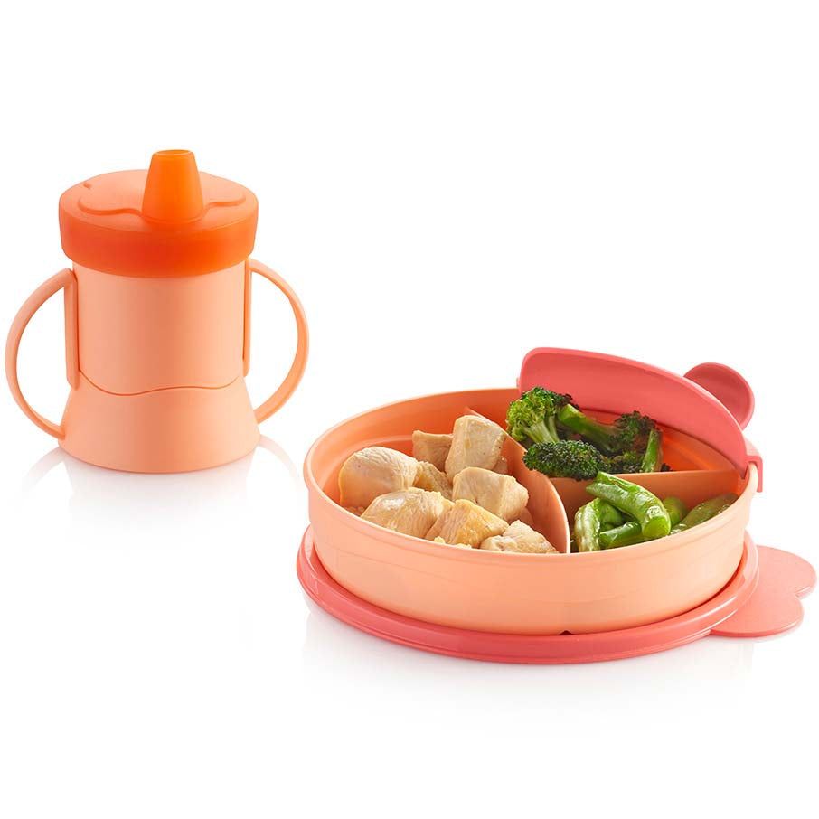 Tupperware Tupperkids Feeding Set Coral / Orange Plates and Bowls | 63049-NVKZ