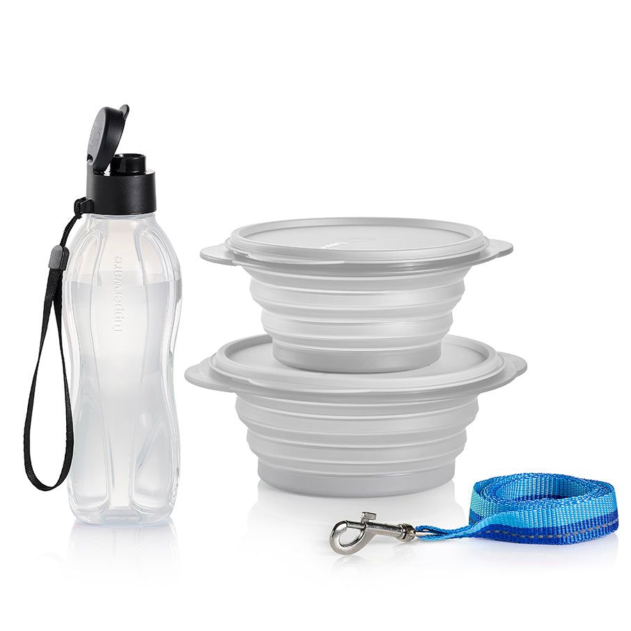 Tupperware Tupperpets Flatout! Travel Set Black Plates and Bowls | 70983-FEXK