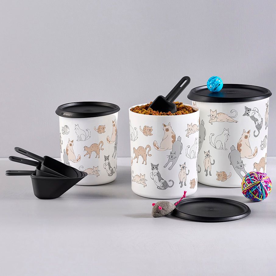 Tupperware Tupperpets One Touch Canister & Scoop Set/Cozy Cats Black / White Dry Storage | 91602-TZJM