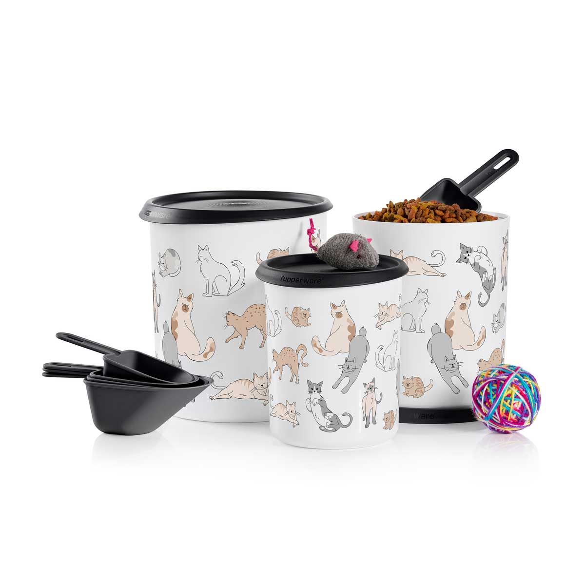 Tupperware Tupperpets One Touch Canister & Scoop Set/Cozy Cats Black / White Dry Storage | 91602-TZJM