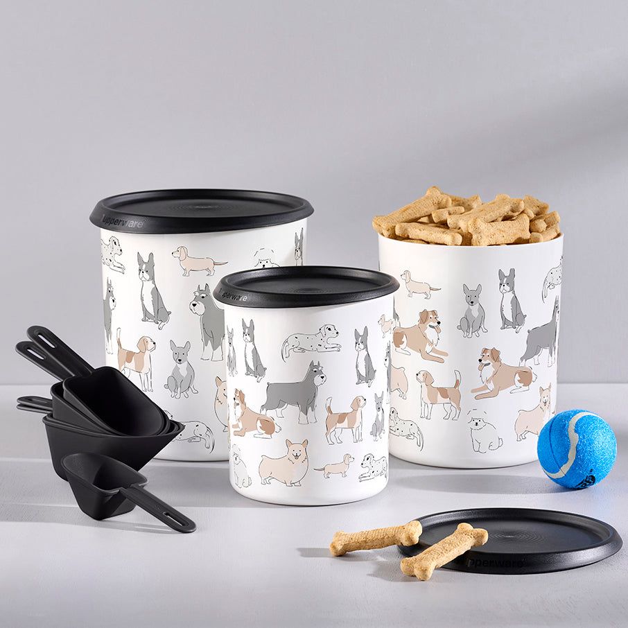 Tupperware Tupperpets One Touch Canister & Scoop Set/Pawsome Pups Black / White Dry Storage | 85473-XIRC