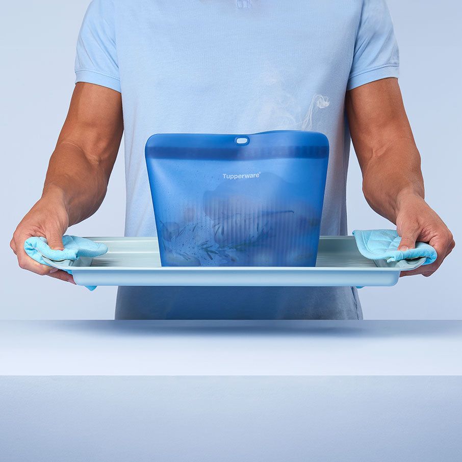 Tupperware Ultimate Silicone Stand-up Bag Large Blue Microwave Cooking | 57426-TPLQ